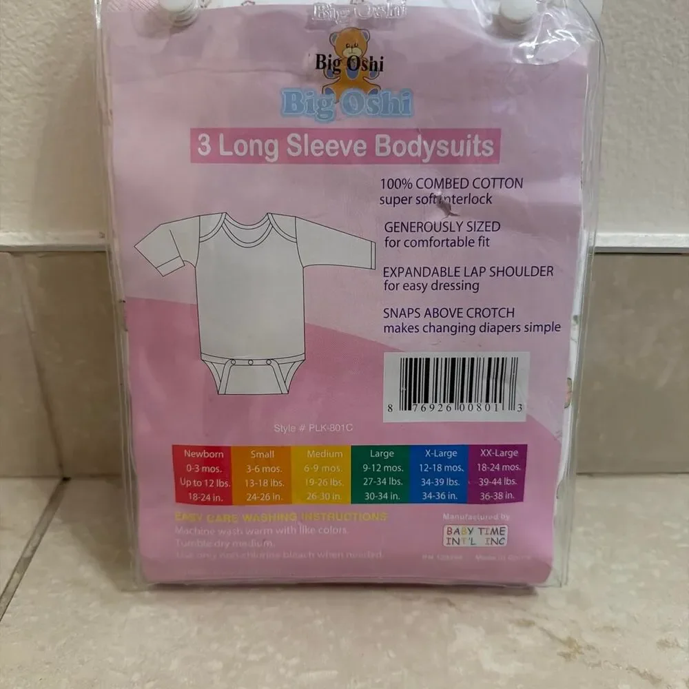 NWT Big Oshi pink baby girl bodysuits set of 3 XL